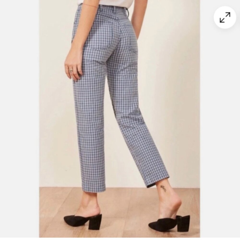 NWOT Reformation Roper Crop Straight Jeans in Blue Valley Plaid size 27